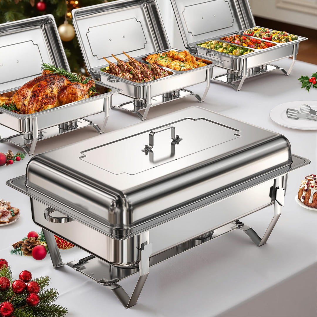 WARMOUNTS Chafing Dish Buffet Set 9L, Edelstahl Speisenwärmer für Catering, Hochglanzpoliert, Klappb