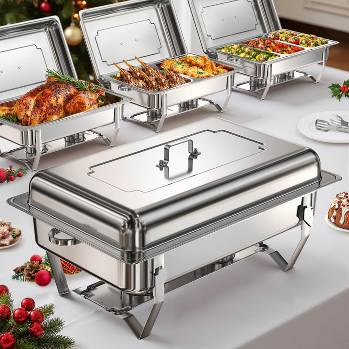 WARMOUNTS Chafing Dish Buffet Set 9L, Edelstahl Speisenwärmer für Catering, Hochglanzpoliert, Klappb