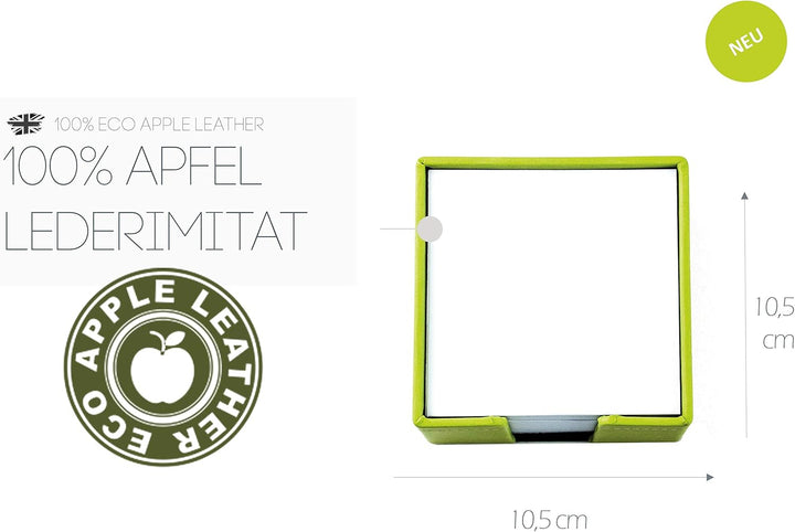 DELMON VARONE - Zettelkasten aus „EcoAppleLeather“ Grün, Zettelbox aus Recycled Öko Apfel Leder inkl