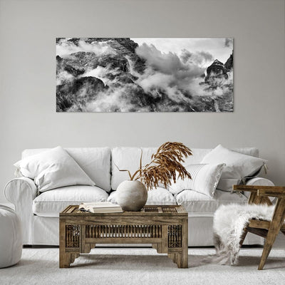 Wandbilder Dekoration Wohnzimmer Berge Nebel Gipfel Panorama Bilder auf Leinwand 120x50cm Leinwandbi