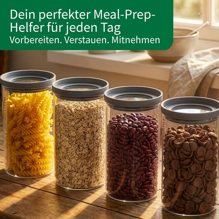FACKELMANN Chefkoch trifft 4er Set Vorratsbehälter mit Glasdeckel – 1 L, Borosilikatglas, luftdicht