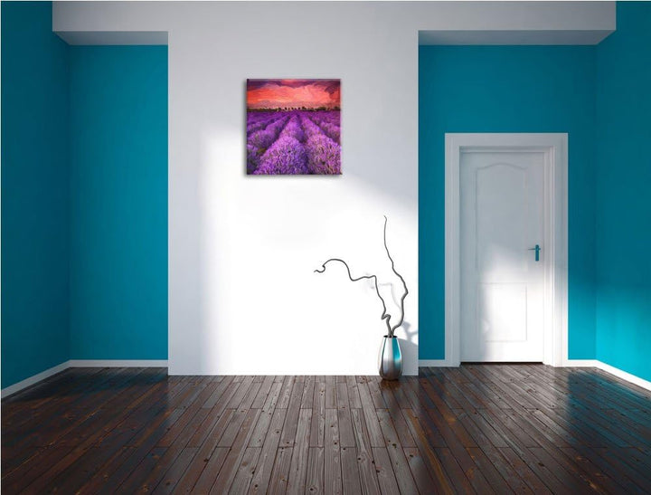 Pixxprint Lavendelfeld in Frankreich als Leinwandbild/Grösse: 70x70 cm/Wandbild/Kunstdruck/fertig be