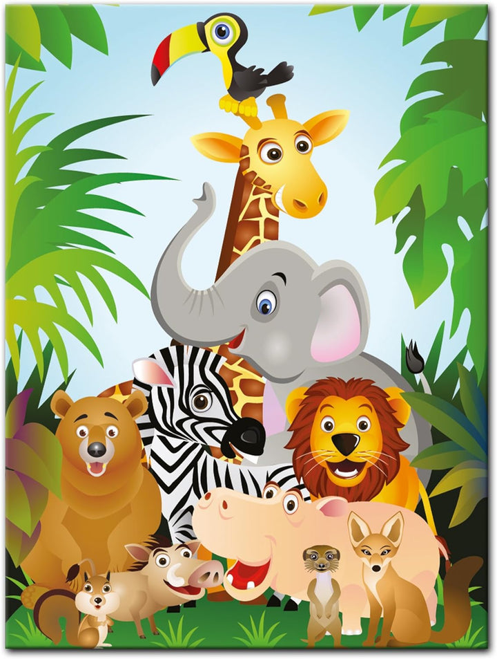 Bilderdepot24 Bild auf Leinwand | Kinderbild Dschungeltiere Cartoon II in 50x60 cm als Wandbild | Wa