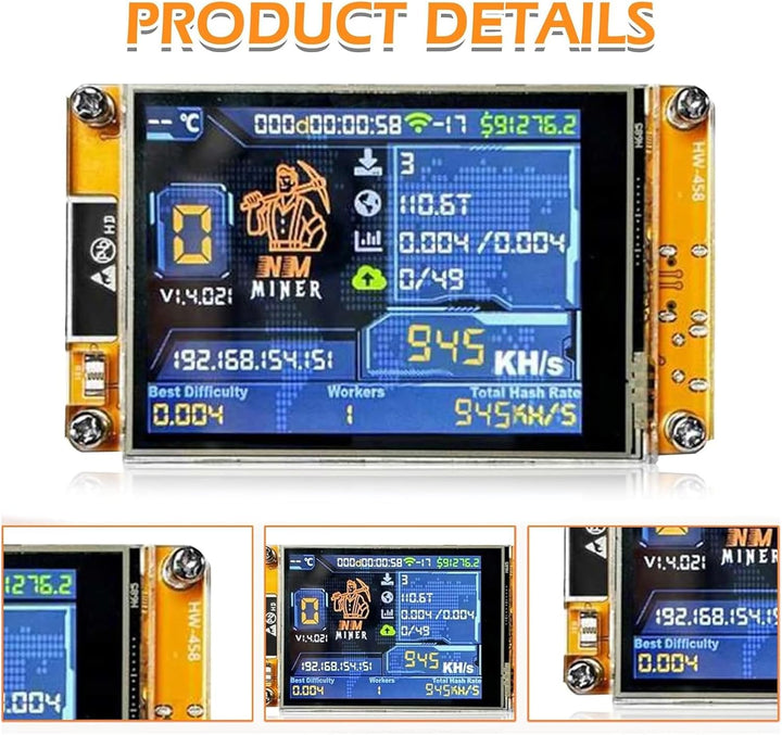 BORDEAG NerdMiner V2 Bitcoin Miner 1020KH/s, ESP32-WROOM BTC Solo Lottery Bitcoin mit 2.8" TFT Displ
