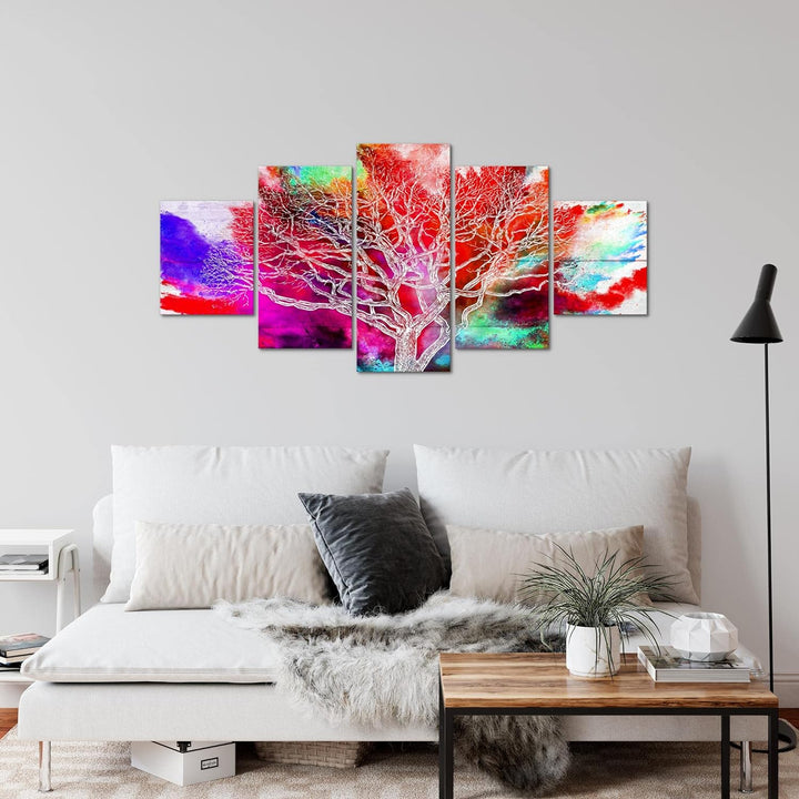 Runa Art Wandbilder Abstrakt Baum 5 Teilig Bild auf Vlies Leinwand Deko Wohnzimmer Schlafzimmer Bunt