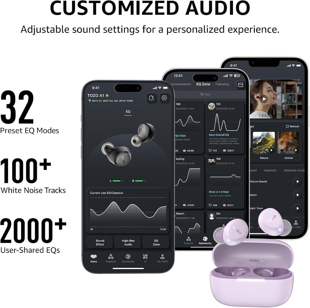 TOZO A1 In-Ear Kopfhörer Kabellos Bluetooth 5.3 mit 2 Mikrofonen für KI-Anrufe, App-Steuerung, 32 St