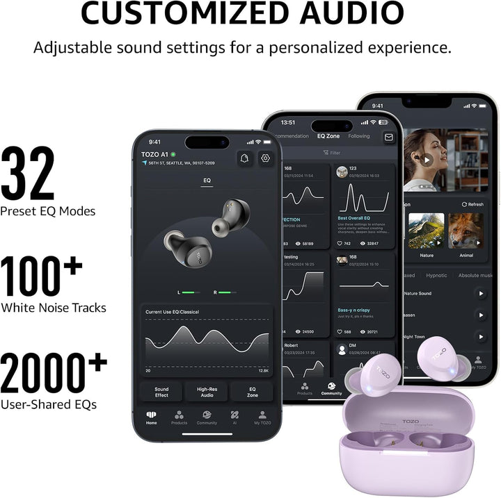 TOZO A1 In-Ear Kopfhörer Kabellos Bluetooth 5.3 mit 2 Mikrofonen für KI-Anrufe, App-Steuerung, 32 St