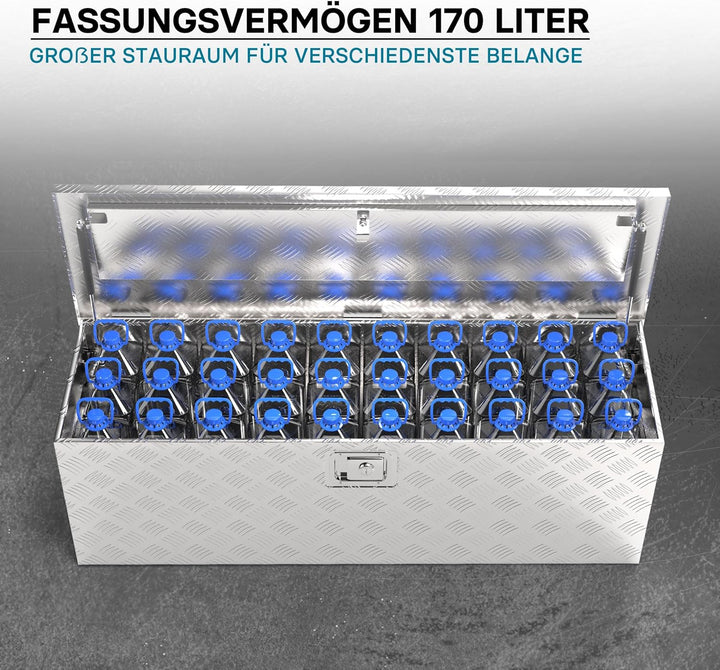 Wiltec Werkzeugbox Alu 124x37x38 cm Silberfarbene Transportbox, Werkzeugkiste inkl. Schlüssel, Alubo