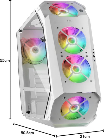 Mars Gaming MC51W, Gehäuse Gaming PC ATX , Doppelt Gehärtetes Glas, 5x Lüfter RGB 12cm, Weiss, MC51W