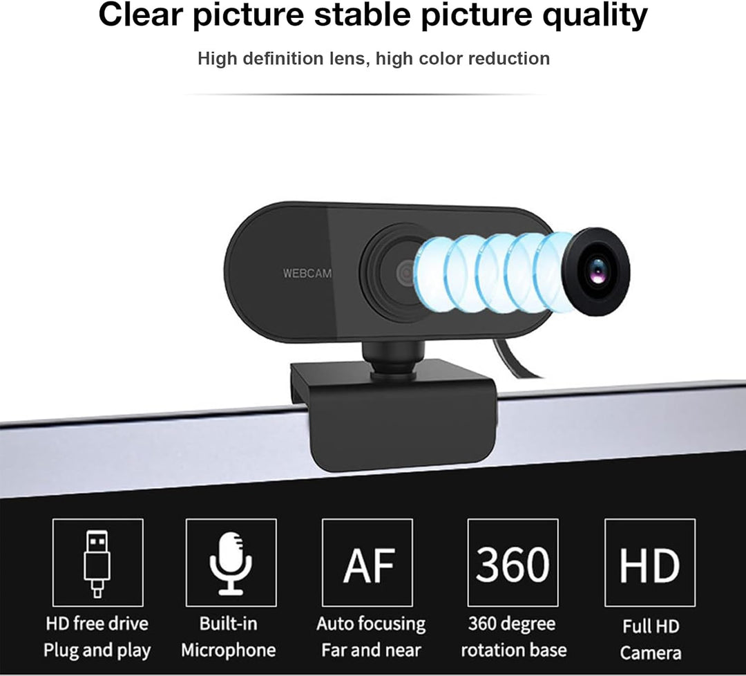 PC-Webcam mit Mikrofon,Live Full HD 1080P 30fps USB-PC-Kamera,360-Grad-Drehung,Plug-in-PC-Kamera Win