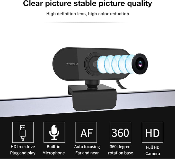 PC-Webcam mit Mikrofon,Live Full HD 1080P 30fps USB-PC-Kamera,360-Grad-Drehung,Plug-in-PC-Kamera Win