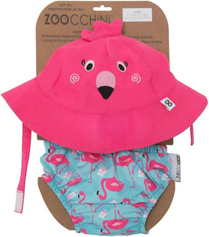 ZOOCCHINI LSF 50+ Baby Schwimmwindel & Sonnenhut Set, Franny der Flamingo, 3-6 Monate