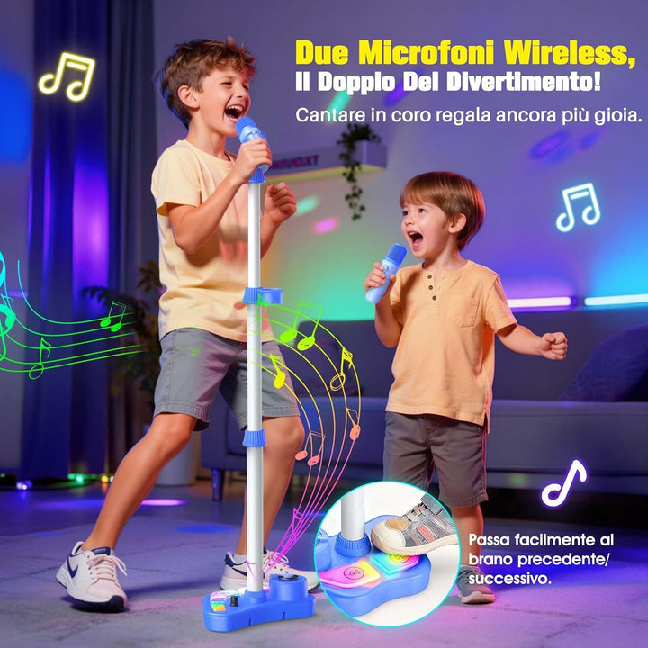 Dislocati Karaoke Maschine Kinder mit 2 Mikrofon und Verstellbarer Mikrofon Ständer, Ostern Geschenk