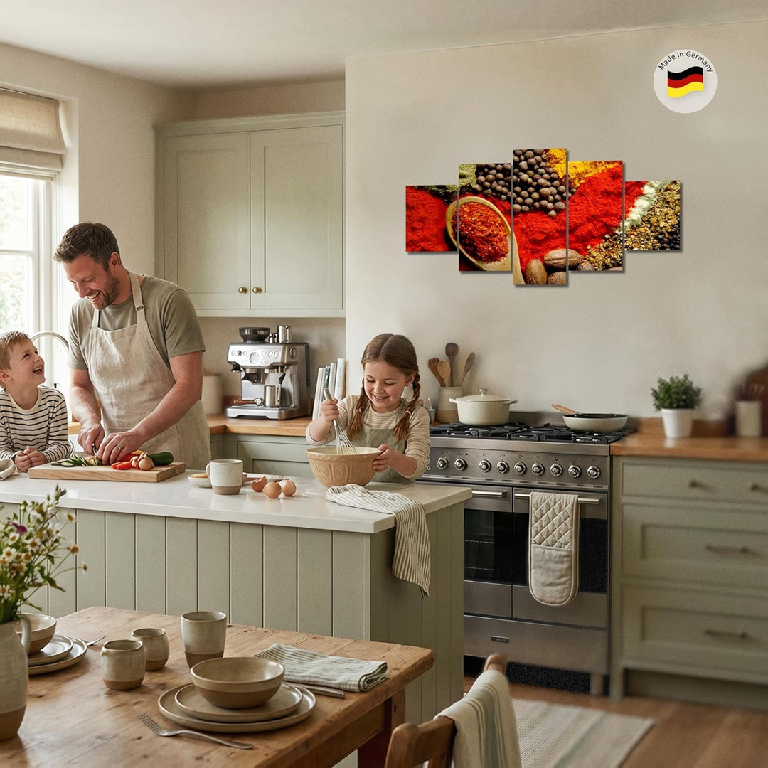 Runa Art Wandbilder Küche Gewürze 5 Teilig Bild auf Vlies Leinwand Deko Esszimmer Küchenbilder Esszi