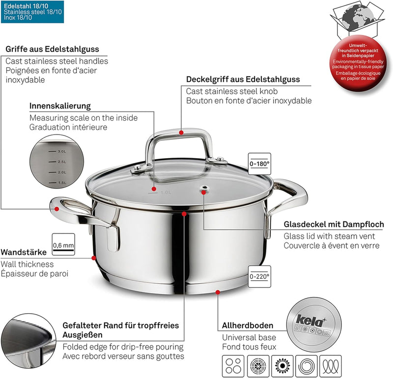 Kela 10171 Flavoria Bratentopf, 18/8 Stainless Steel, 1.2 liters, Edelstahl 1,2 l, 1,2 l