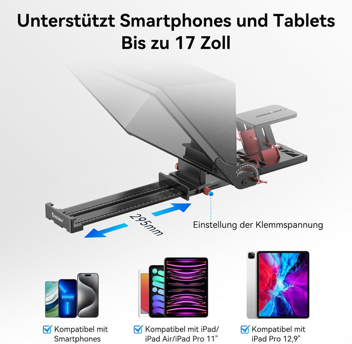 Desview P17 Teleprompter Aluminiumlegierung 17 Zoll, Prompter für iPad/Tablet mit Fernbedienung und