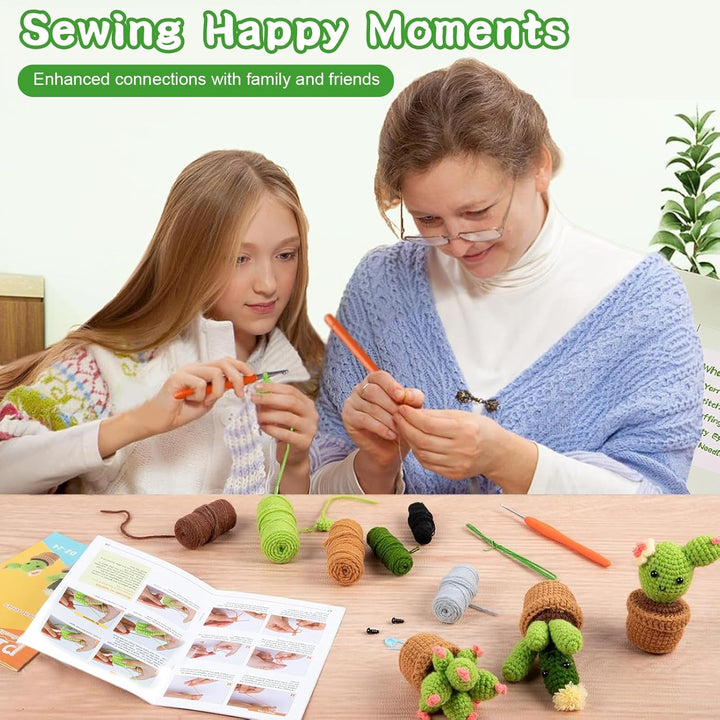 Lonsien Häkelset für Anfänger 3 Cactus Häkeln Für Anfänger Komplett Stricken für Anfänger Set Croche
