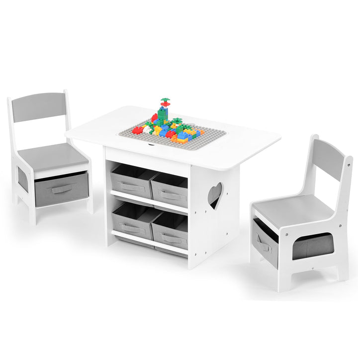 Relquorax Kindertisch und 2 Stühle Set 2-in-1 Kunststoffbausteine Kompatibel Aktivität, mit 6 Aufbew