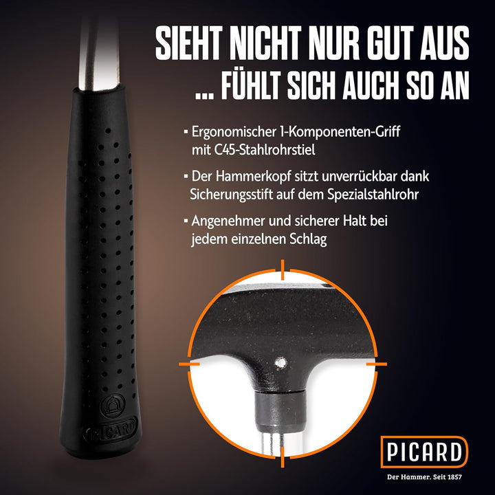 PICARD Latthammer Nr. 620M 600g geraut | Magnetischer Nagelhalter | GS-geprüft & VPA-zertifiziert |
