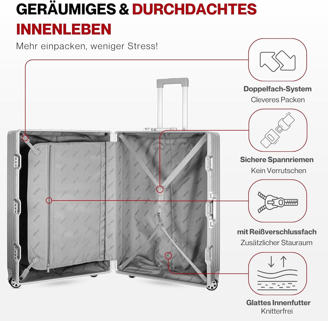 WINLIFE SPARSET M+XL Reisekoffer Alu-Rahmen mit ABS & TSA Nummern-Schloss Handgepäck M(53cm)+Checkin