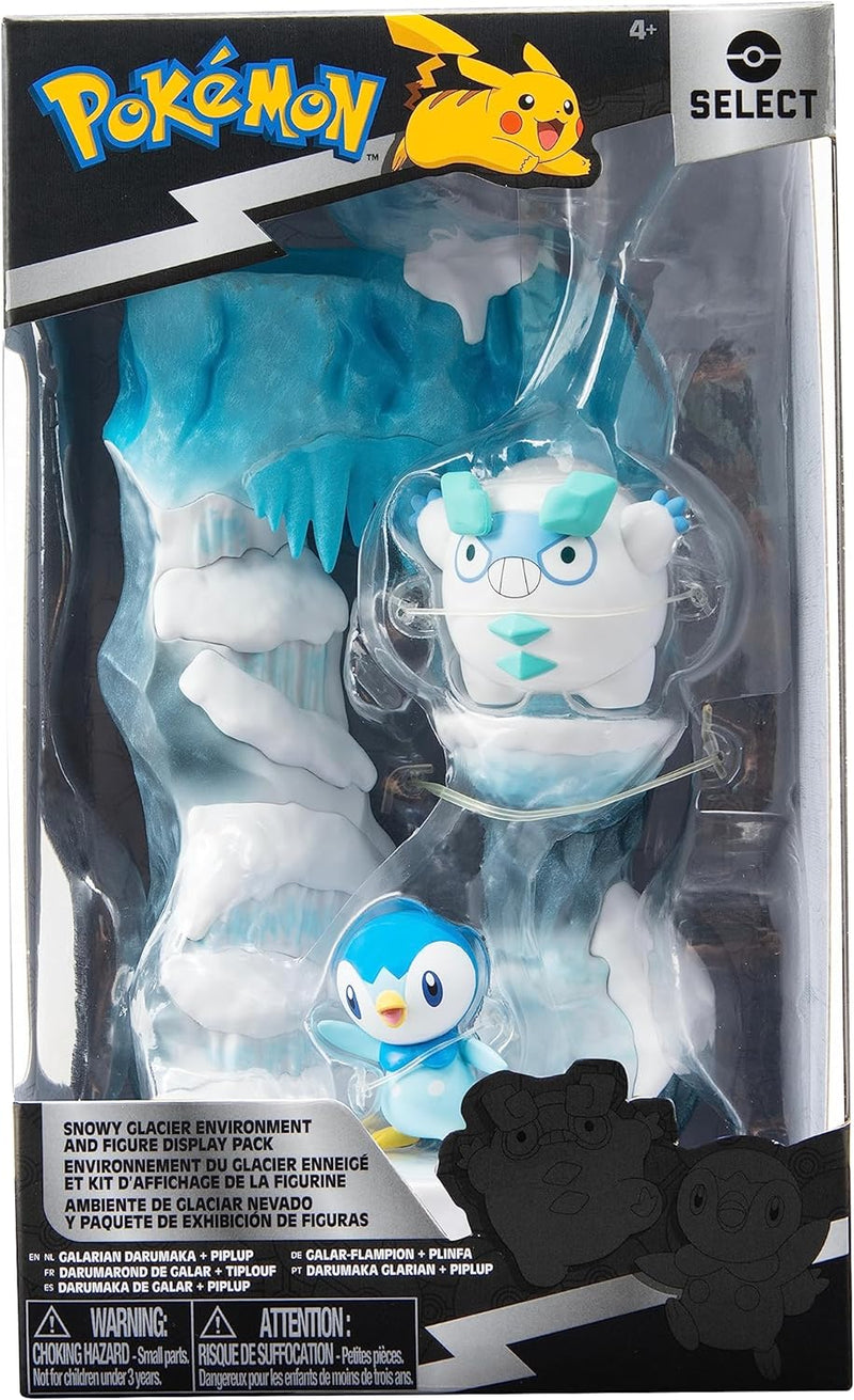 Bizak Pokemon Mini-Welt, schneebedeckter Hügel + 2 Galarian Darumaka & Piplup, Spielset mit verschie