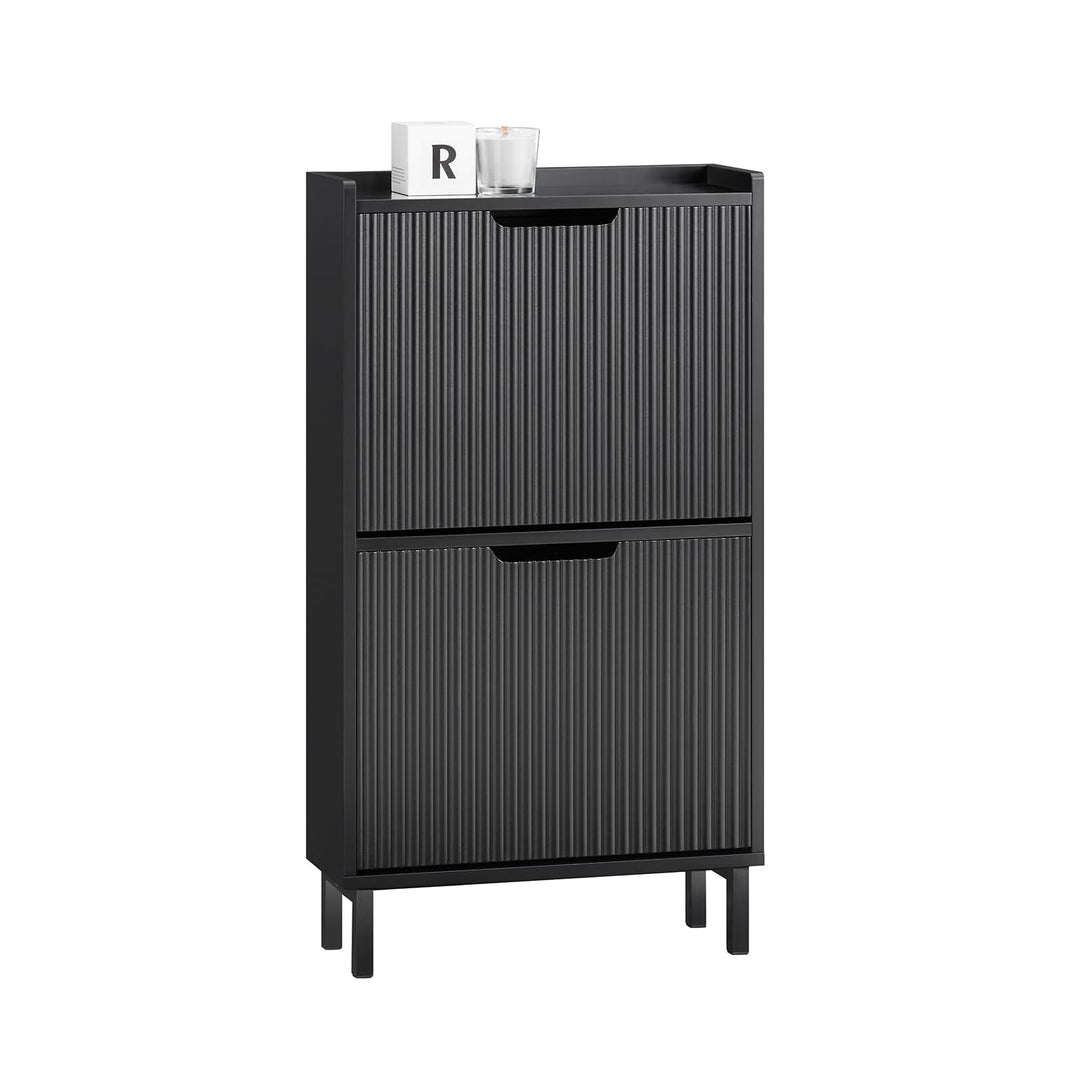SoBuy Schuhschrank schmal mit 2 Klappen Platzsparender Schuhkipper Hoch Kommode Schuhregal geschloss