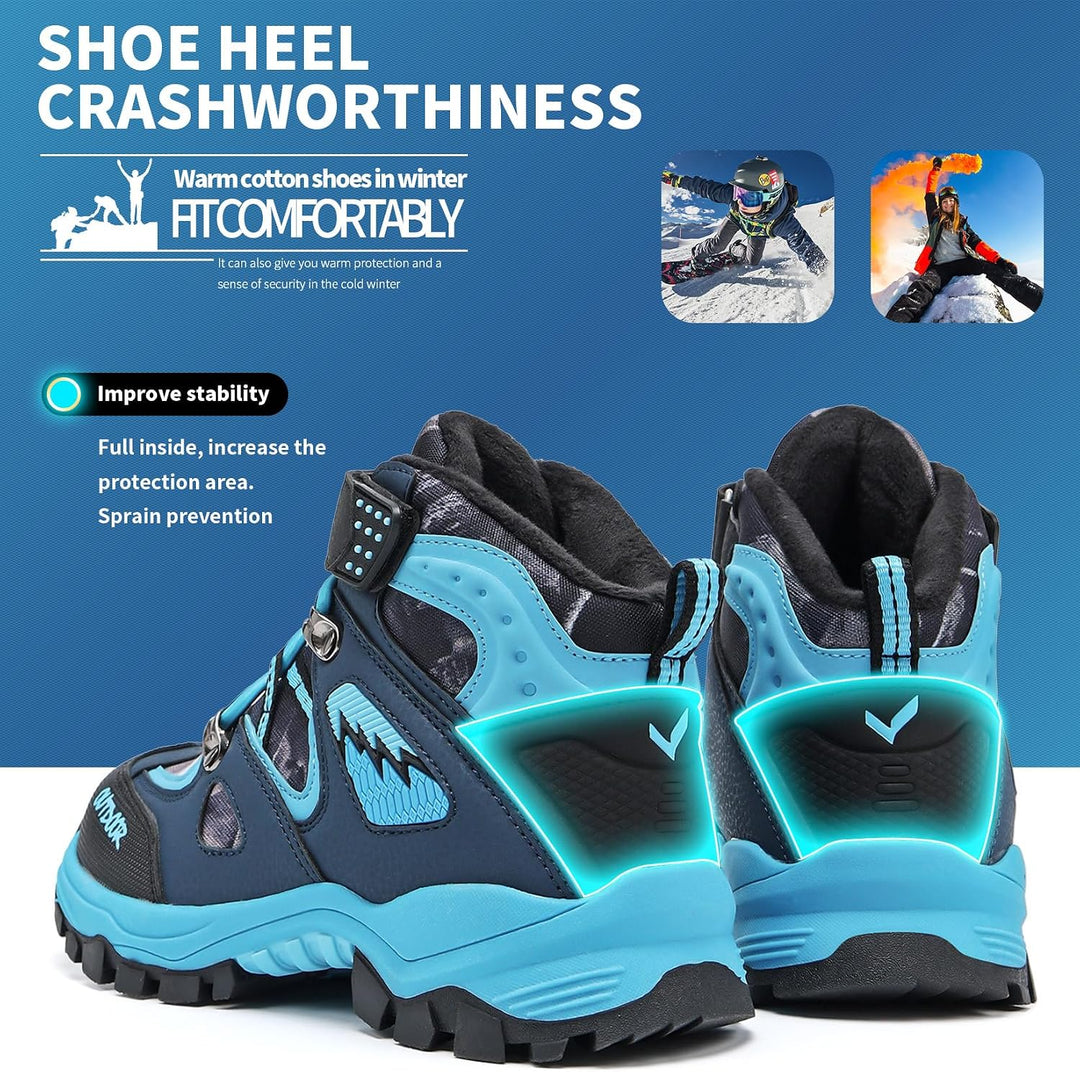 ASHION Jungen Winterschuhe Kinder Winterstiefel gefüttert und wasserdicht – rutschfeste Outdoor Wand