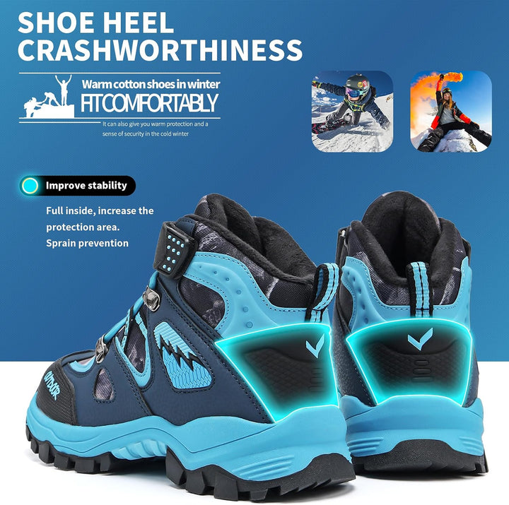 ASHION Jungen Winterschuhe Kinder Winterstiefel gefüttert und wasserdicht – rutschfeste Outdoor Wand