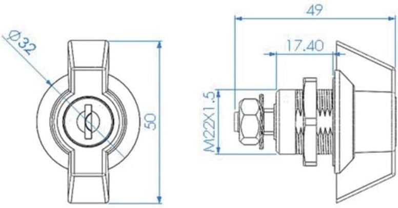Perel Briefkastenschloss 22 mm, Zylinderschloss für Paketbriefkasten, Metall Ersatzschloss mit 2 Sch