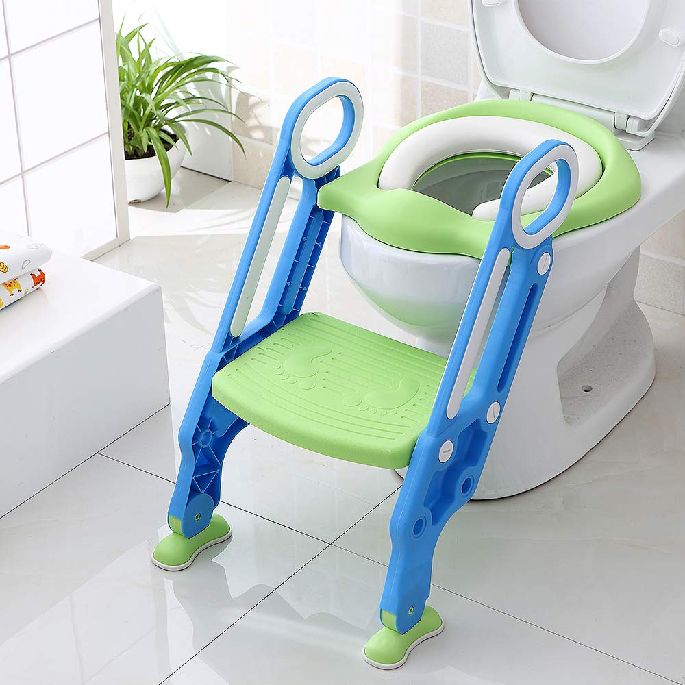 Toilettensitz für Kinder Mit Gepolstertem Sitz,Toilettensitz Toilettentrainer mit Treppe Stabilen Ru
