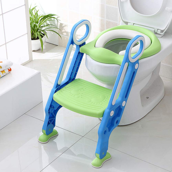 Toilettensitz für Kinder Mit Gepolstertem Sitz,Toilettensitz Toilettentrainer mit Treppe Stabilen Ru