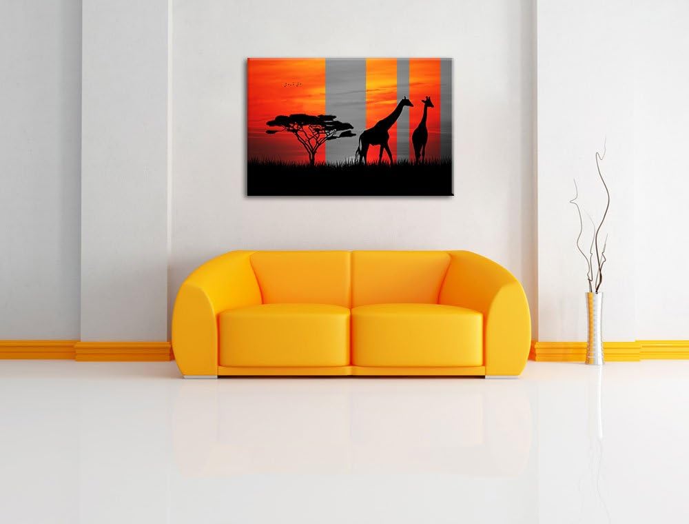 Afrika Giraffen im Sonnenuntergang schwarz/weiss Format: 100x70 auf Leinwand, XXL riesige Bilder fer