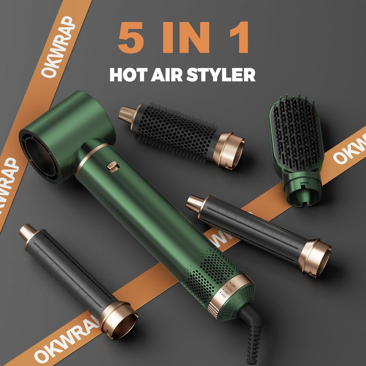 OKWRAP Hair Styler Set Hairstyler 5 in 1 Haarstyler, Airstyler Air Curlers Föhn 5 in 1 Mit Rundbürst
