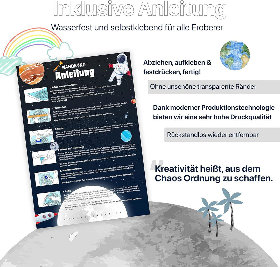 WANDKIND Löwe auf dem Mond V302 | handgezeichnet | AUFKLEBER Kindergarten | Wandsticker Kinderzimmer