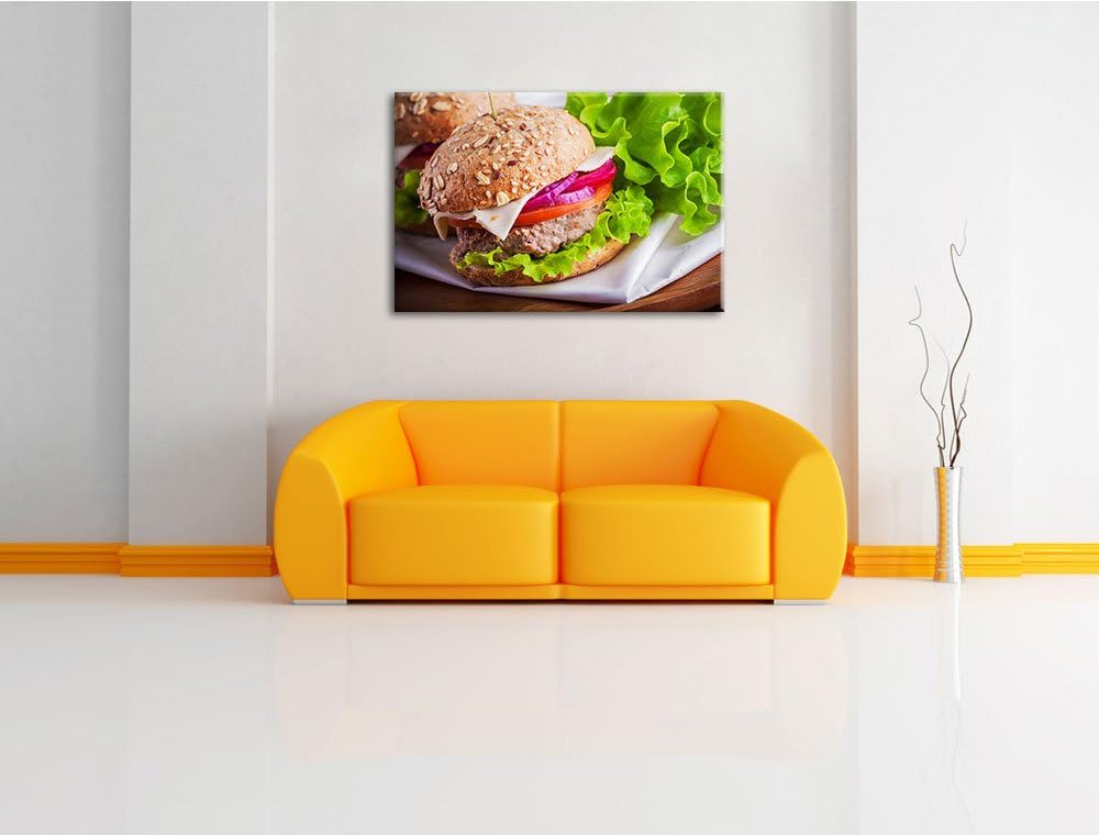 Köstlicher Hamburger Format: 100x70 auf Leinwand, XXL riesige Bilder fertig gerahmt mit Keilrahmen,