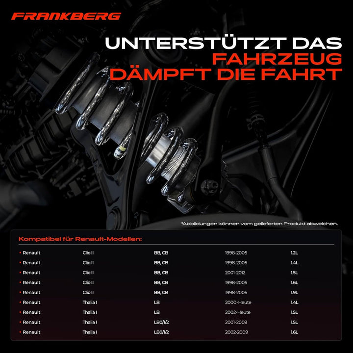 Frankberg 2x Federn Fahrwerksfeder Hinterachse Kompatibel mit Clio II BB CB 1998-2012 Thalia I LB LB