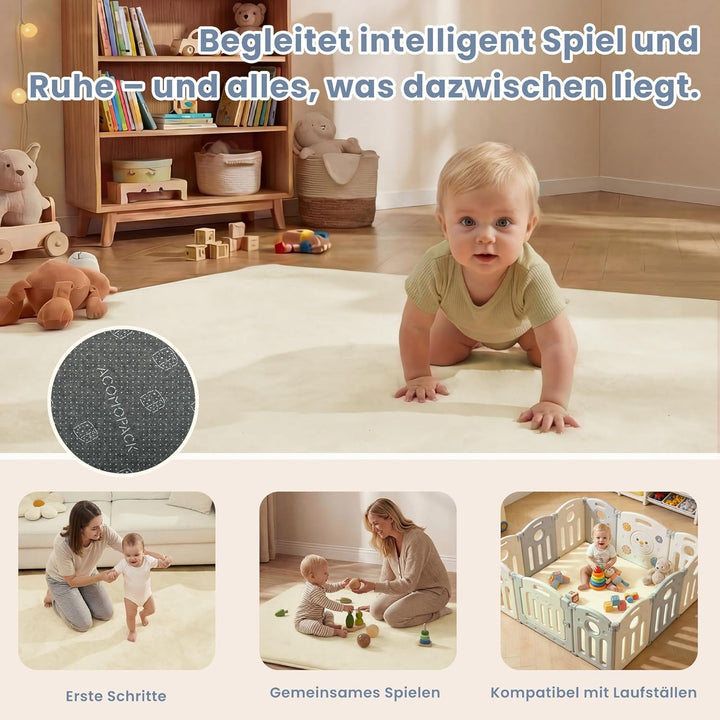 ACOMOPACK Baby Spielmatte aus 3cm dickem Memory-Schaumstoff, 127 x 127 cm, Kinder Laufstallmatte für