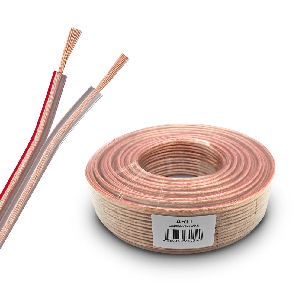 Lautsprecherkabel 100m 2x2,5 mm² Lautsprecher Kabel transparent Boxenkabel Polaritätskennzeichnung 1