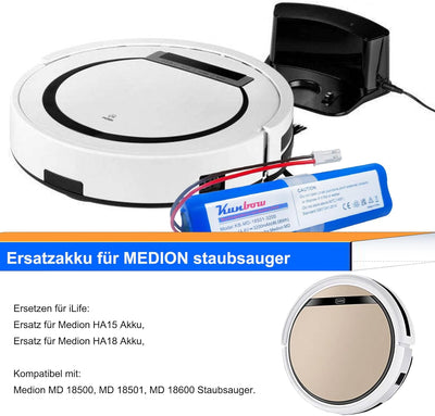 Kunbow 3200mAh Li-ion Akku,Ersatzakku für Medion MD 18500, MD 18501, MD 18600 Staubsauger.(14,4V/46.