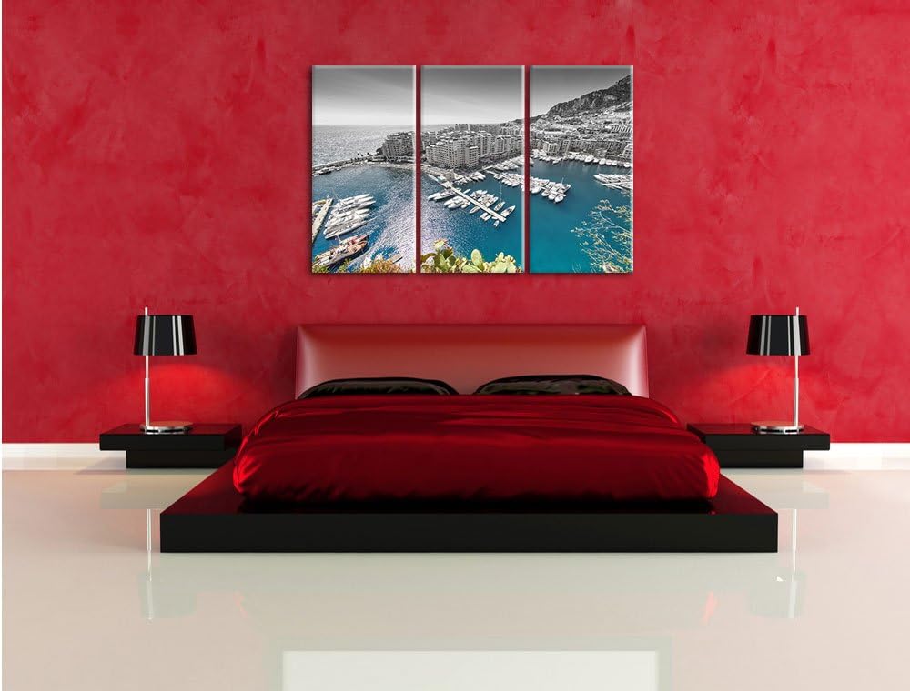 Pixxprint Atemberaubende Küste von Monaco als Leinwandbild | Grösse: 3 Teilig (120x80) | Wandbild| K