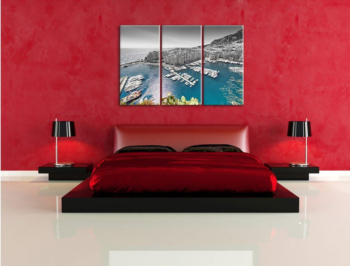 Pixxprint Atemberaubende Küste von Monaco als Leinwandbild | Grösse: 3 Teilig (120x80) | Wandbild| K