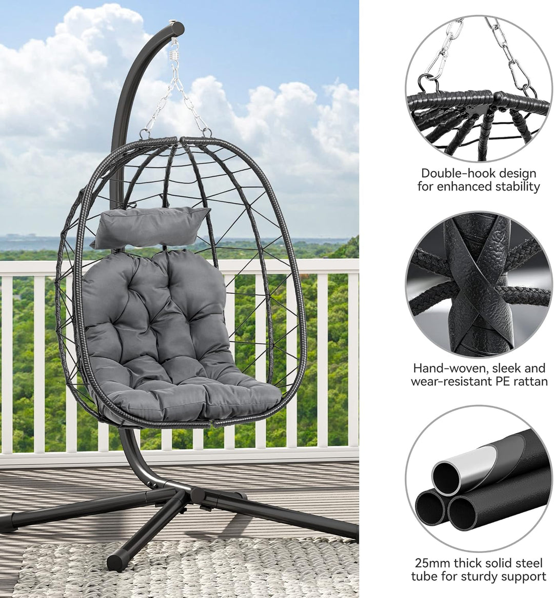 YITAHOME Hängesessel mit Kissen, Max. Belastung 150 kg, Hängesessel Outdoor mit Gestell Körbe 80x65x