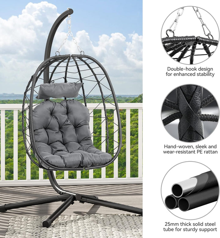 YITAHOME Hängesessel mit Kissen, Max. Belastung 150 kg, Hängesessel Outdoor mit Gestell Körbe 80x65x
