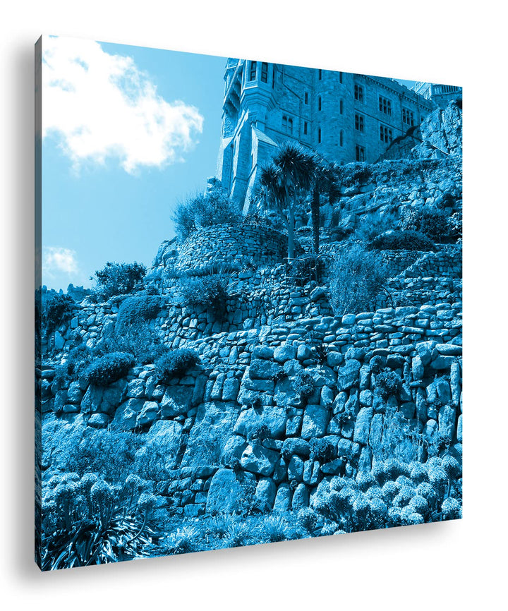 deyoli St. Michael Burg in Cornwall Format: 70x70 Effekt: Monocrome Blau als Leinwandbild, Motiv fer