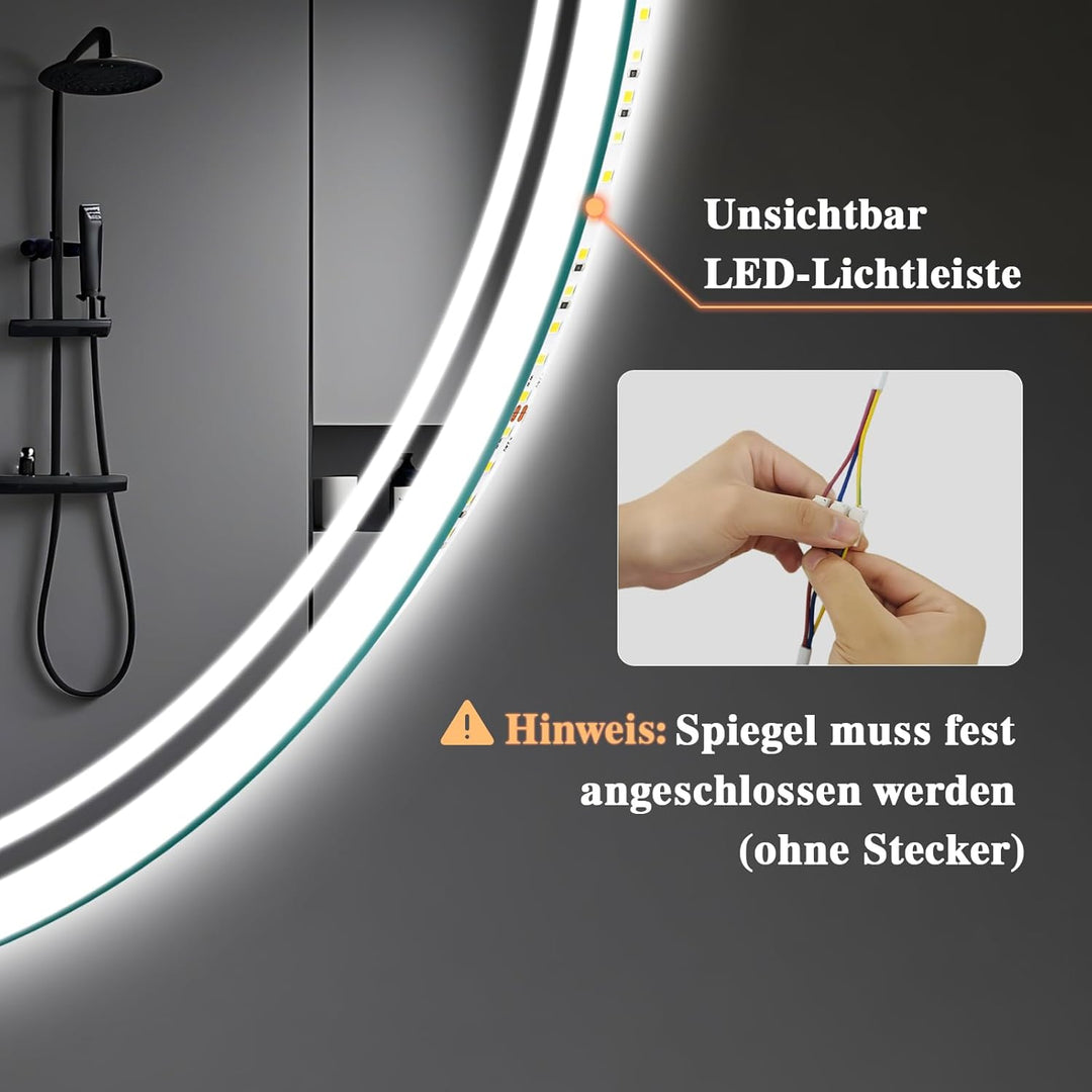 Badspiegel mit Beleuchtung - Badezimmer-Spiegel-LED mit Beschlagfrei, Touch-Schalter, Dimmbar, 3 Lic