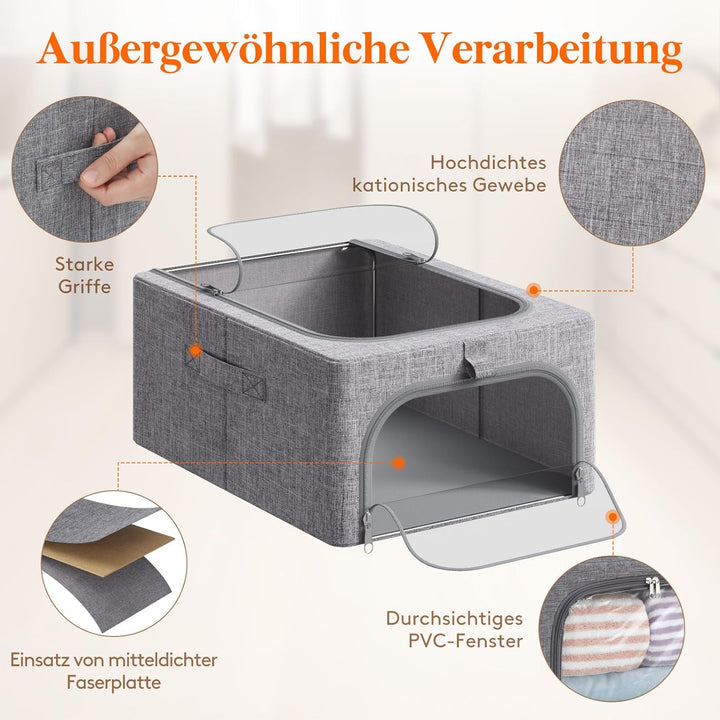 Lifewit 6 Stück Kleideraufbewahrungsbehälter mit Metallrahmen, Faltbare Aufbewahrungsbox mit Deckel,
