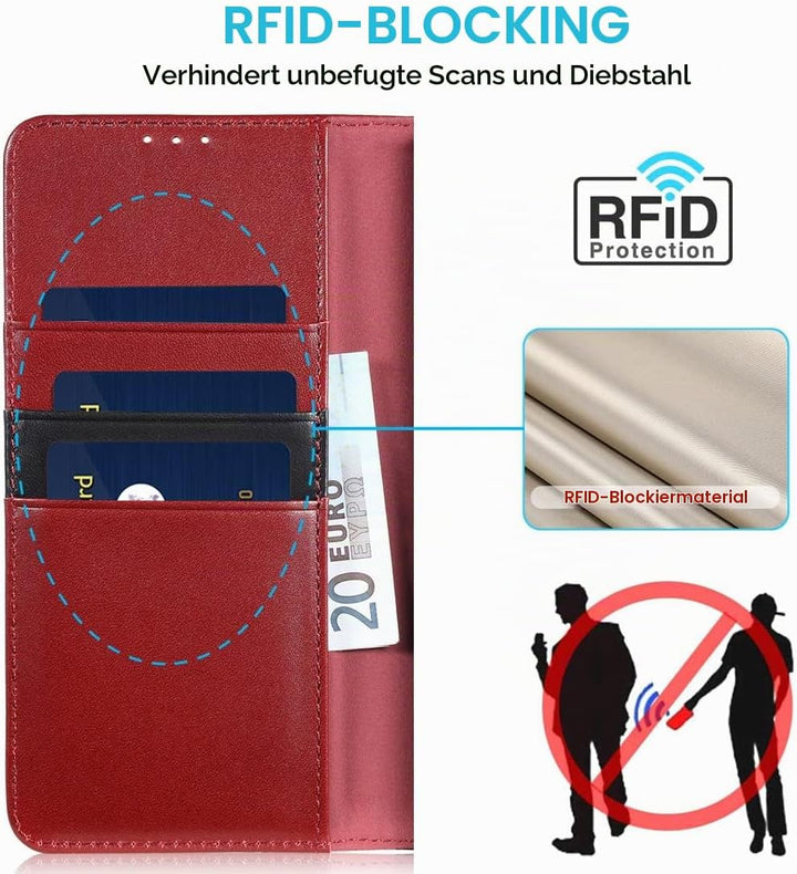 LENSUN Echtleder Hülle für Samsung Galaxy A52, A52s 5G Handyhülle [Echtes Leder] [Magnet] Flip Leder