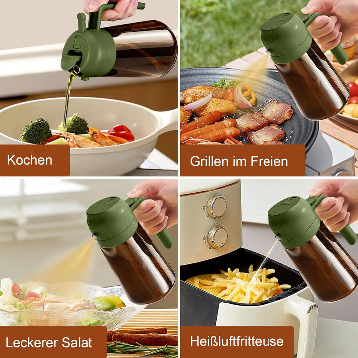 YARRAMATE 2 Stück 470ml Ölsprüher zum Kochen, 2-in-1 UV Schutz ölzerstäuber für die Küche, Bernstein