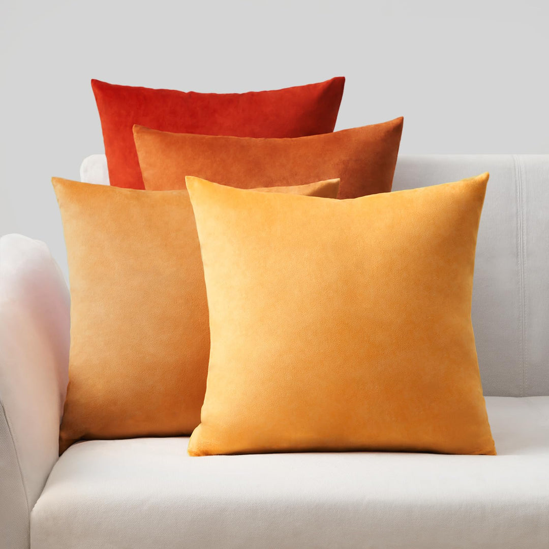 Topfinel Kissenbezug 50x50 cm Gelb Orange 4er Set Samt Kissenbezüge Kissenhülle sofakissen dekokisse