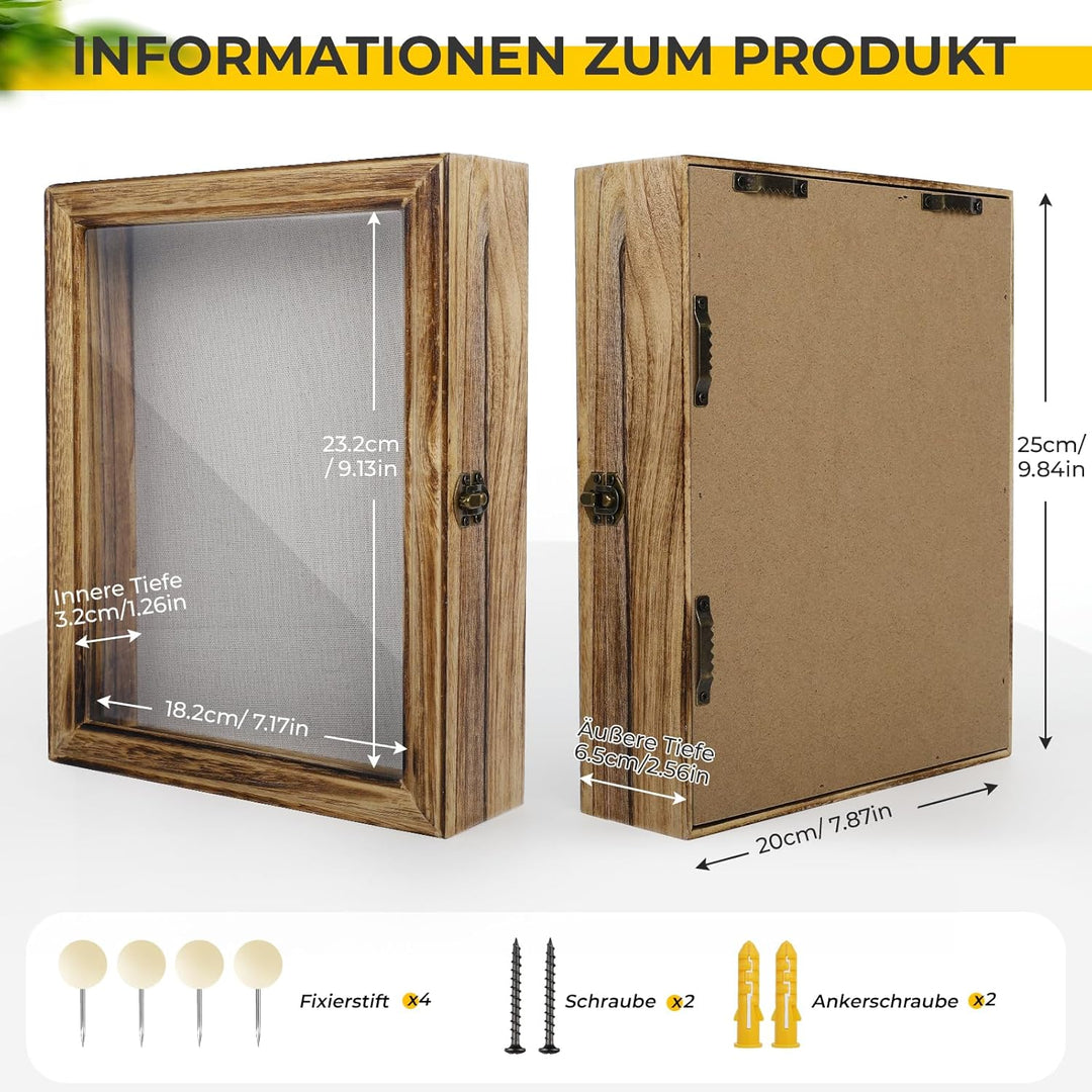 3D Bilderrahmen Zum Befüllen 25x20 cm, Objektrahmen Holz zum Aufhängen oder Stehend, Bilderrahmen Ti
